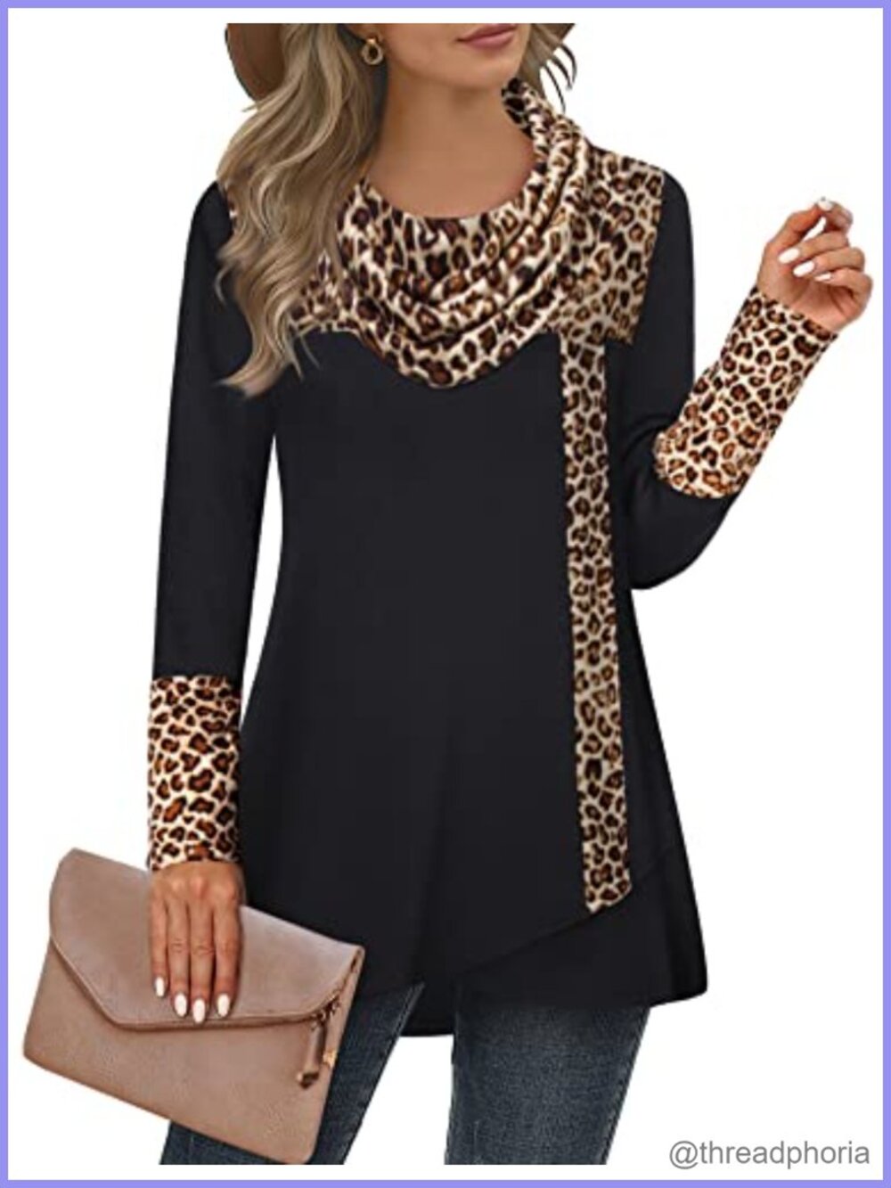 Furnex Women's Long Sleeve Cowl Neck Tunic Top Casual Pullover Sweatshirt